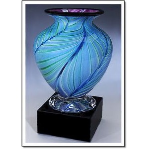Blue Hyacinth Cauldron Art Glass Vase w/o Marble Base (6.5"x10")