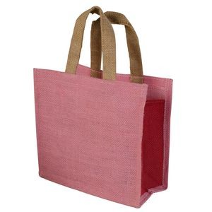 Jute Fiber/Burlap Bag with Matching Fabric Handles (9"x4"x8")