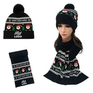Christmas Winter Warm Knitted Beanie Hat Scarf Set