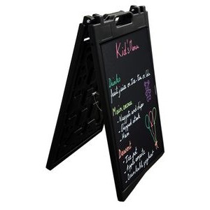 A Frame Stand with Chalkboard Vinyl decal mounted to corrugated material