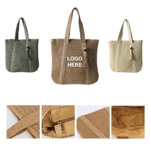 Straw Tote Bag With Tassels