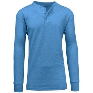 Men's Henley Thermal Shirts - Blue, S-XL, 3 Button (Case of 24)