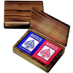 Wood Double Deck Playing Card Box w/Cards
