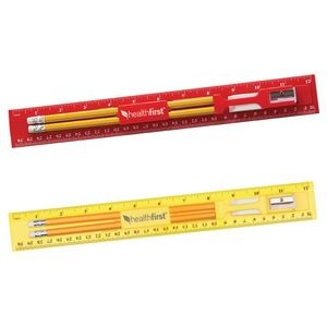 12" Plastic Ruler Stationery Kit w/Pencil, Eraser and Sharpener