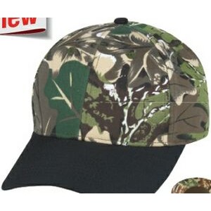 Low Crown Constructed 6 Panel Camo Twill Cap w/Black Bill