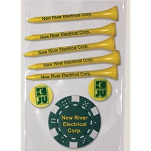 Value Pack w/ Five 2 3/4" Tiger Golf Tees, Two 3/4" Ball Markers & 1 Poker Chip
