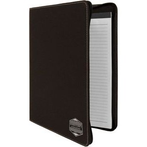 Zipper Portfolio with Notepad, Black Faux Leather, 9 1/2" x 12"