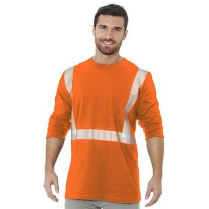 Bayside® Hi-Visibility 50/50 Pocket Long Sleeve Crew Segmented Striping Tee Shirt