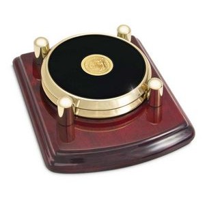 Leather and Brass Round 2 Coaster Set w/Rosewood Base