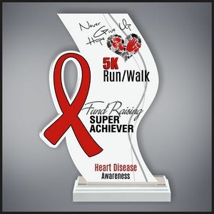 Awareness Ribbon in Red on our Wave White Acrylic in Wood Base