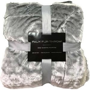 Faux Fur Sherpa Blanket 50"X60" (Embroidered)--Grey/Silver Only