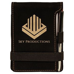 Black-Gold Mini Notepad with Pen, Laserable Leatherette