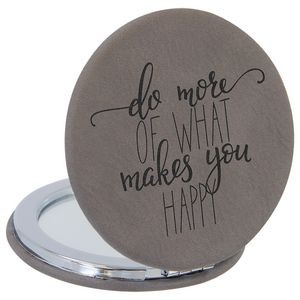 Gray Compact with Mirror, Laserable Leatherette, 2-1/2" Diameter