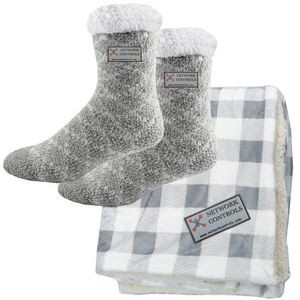 Buffalo Plaid Sherpa Blanket and Sherpa Lined Fuzzy Feet Crew Socks Combo