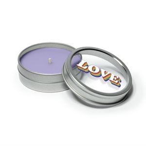 2 oz. Mini Tin Travel Candle - Silver/Clear Lid with 4-C Imprint