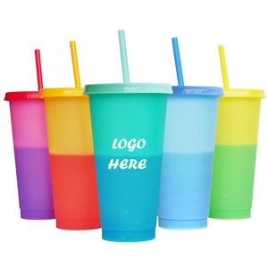 24 Oz. Color Changing Cups with Lids and Straws