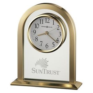Howard Miller Imperial Brass Finish Arch Desk Clock w/ Glass Panel