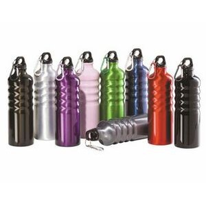 18 Oz. Ribbed Aluminum Sport Water Bottle w/ Metal Carabiner