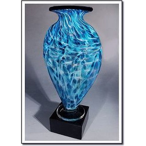 Tropic Rain Mercury Art Glass Vase w/ Marble Base (5"x11.75")
