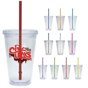 16 Oz. Carnival Cup w/Color Straw & Clear Lid