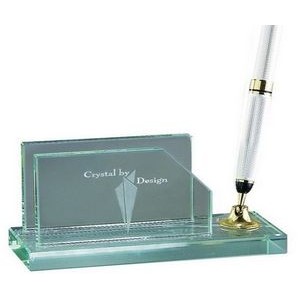 Jade Glass Business Card Holder w/ Pen Set