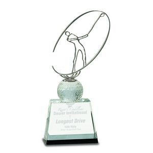 10" Clear/Black Crystal Golf Award with Silver Metal Oval Figure