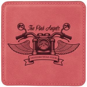 4" Square Pink Laserable Leatherette Coaster