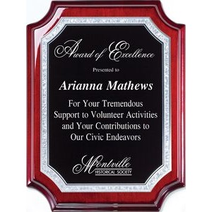 Rosewood Notched Corner Plaque with Black Aluminum Plate, 8"x10"