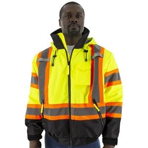 High Visibility Yellow DOT Stripe Waterproof Jacket with Fixed Quilted Liner, ANSI 3, Type R
