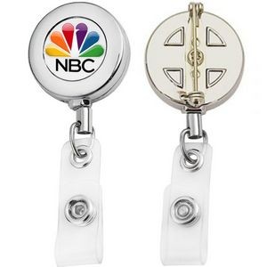 Metal Retractable Round Badge Reel w/ Safety Pin backing
