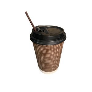 12oz Corrugated Ripple wall Paper coffee cup with Black cap and straw stirring sticks