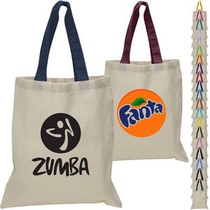 Eco-Friendly 100% Cotton Canvas Tote Bag w/ Color Handles USA Decorated (15" x 16")