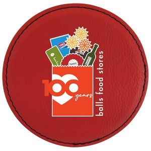 4" Round Red Laserable Leatherette Coaster