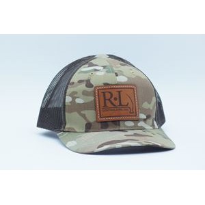 Richardson 862 Multicam Trucker Hat with No Crown Button with Leather Patch