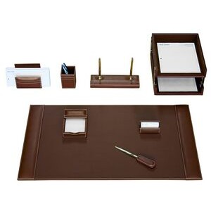 Rustic Top Grain Brown Leather Desk Set (10 Piece)