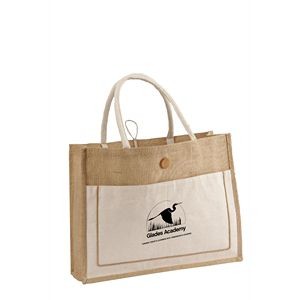 Natural Two-Tone Jute Tote Bag with Cotton Webbed Handles