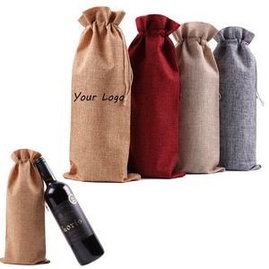 Burlap Wine Bottle Bags with Drawstring Gift Wine Pouches