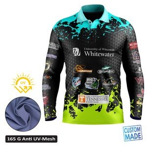Full Sublimation Crew Neck Fishing Shirt w/3-Button & Cuffs