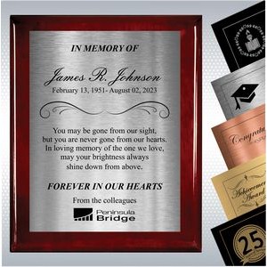 Rosewood Piano Finish Wood Personalized Memorial Plaque Gift Award (8" x 10")