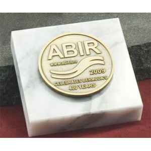 White Square Marble Paperweight w/ Medallion (3"x3")