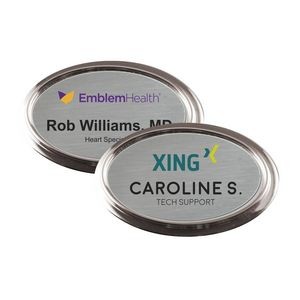 Silver Framed Oval Name Badge w/Full Color Imprint & Personalization (2 3/4" x 1 7/8")