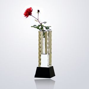 Optical Crystal/Glass Vase On Black Base w/Sandblast-Deep Etch Engraving
