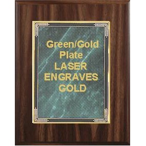 Walnut Plaque 7" x 9" - Green/Gold - 5" x 7" Marble Mist Plate