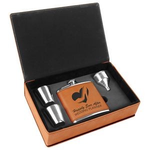 Stainless Steel Rawhide Leatherette Flask Gift Set