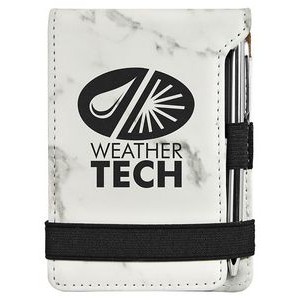 White Marble Mini Notepad with Pen, Laserable Leatherette