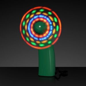 Light Up Promotional Mini Fans with Green Handles - BLANK
