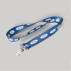 5/8" Blue custom lanyard printed with company logo with Bulldog Clip attachment 0.625"