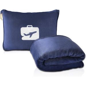 Travel Blanket and Pillow - 2 in 1 Airplane Blanket with Soft Bag Pillowcase, Hand Luggage Sleeve