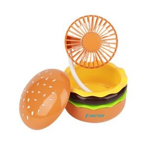 Hamburger Shape Rechargeable Mini Handheld Fan With Mirror