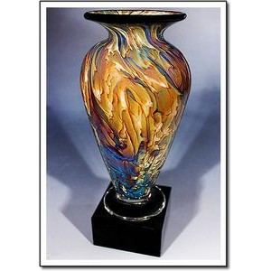 Indigo Athena Art Glass Vase w/ Marble Base (4.5"x11.75")